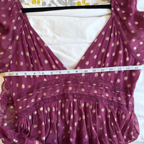FREE PEOPLE x ROCOCO SAND Emi Burgundy and Gold Tiered Long Sleeved Dress L - Picture 11 of 14